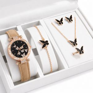 New Fashion Watch Jewelry Set Women Butterfly Ring Necklace Earrings Luxury Water Diamond Casual Leather <b>Bracelet</b> Simple Antique - Product Image 2