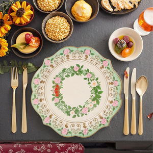 Одноразовые бумажные тарелки с цветочным узором — зеленый и золотой дизайн, для дома, вечеринок и мероприятий - Product Image 4