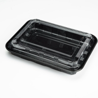 Vente directe d'usine en gros, boîte à lunch rectangulaire noire en PET de qualité alimentaire, jetable, pour salade, sandwich, nouilles, gâteau de riz
