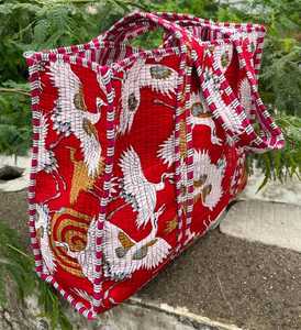 Bolsa de Transporte Acolchada de Algodón, Lavable, con Patrón Tradicional Impreso a Mano, Bolso de Hombro para Viajes y Compras - Product Image 1