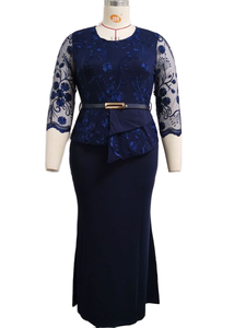 <span class=keywords><strong>Robe</strong></span> maxi en dentelle patchwork grande taille pour femmes africaines, élégante tenue d'automne - Product Image 3