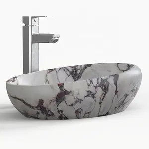 一体式石头卡拉卡塔中提琴大理石椭圆形设计容器豪华酒店桌面浴室洗手盆水槽