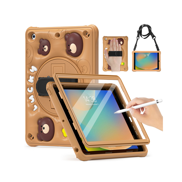 Cute Kids Cartoon Silicone Case With Pen Slot Rotating Silicone Case for Ipad 10.2 7Th/8Th/9Th Pro 10.5 Air3 10.5
