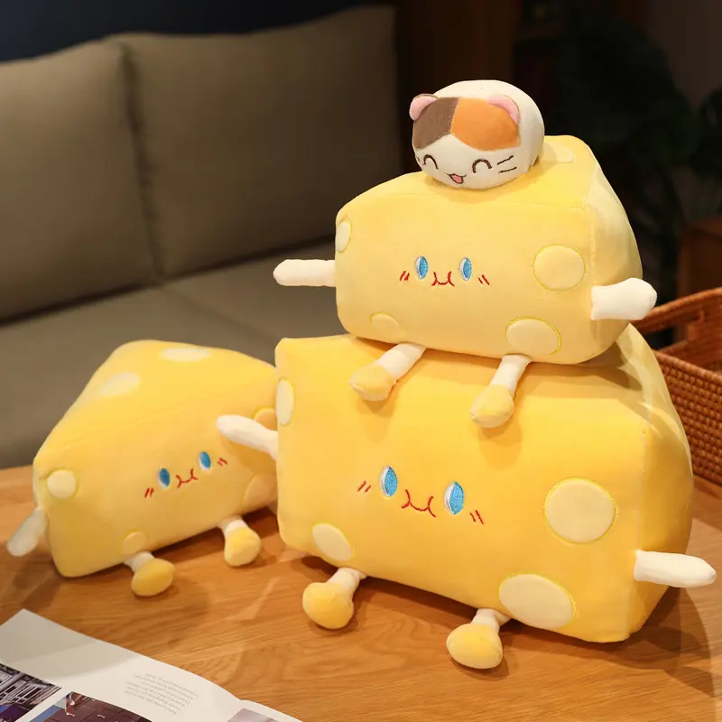 2023 크리 에이 티브 애니메이션 kawaii 사용자 정의 봉제 동물 먹는 치즈 플러시 베개 장난감