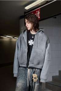 Sweat à capuche zippé d'hiver pour homme, coupe ample et courte, imprimé 3D, tissu chauffant, strass, effet vieilli, poids lourd, personnalisé par le fabricant - Product Image 3