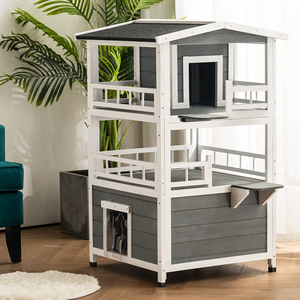 Abri pour <span class=keywords><strong>chat</strong></span> en bois massif imperméable pour l'extérieur et l'intérieur, respirant, <span class=keywords><strong>appartement</strong></span> à 3 étages, grande tour pour <span class=keywords><strong>chat</strong></span> avec balcon et porte d'évacuation - Product Image 4
