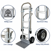 Chariot à main pliable à quatre roues en acier inoxydable robuste et convertible pour le déménagement en entrepôt