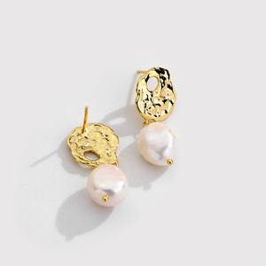 Küpe takı 925 gümüş düzensiz şekil altın kaplama çiviler küpe beyaz barok inciler E282E - Product Image 3