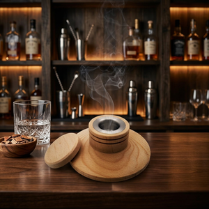 Bouchon de fumoir à cocktails en bois avec tamis en acier inoxydable, accessoire de bar minimaliste réutilisable - Product Image 3