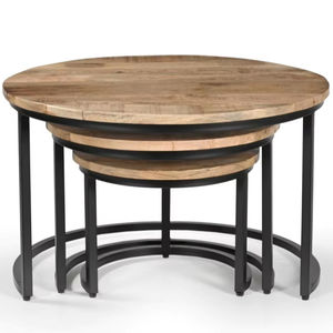 Juego de mesas de centro modernas de diseño, de hierro/madera, redondas, juego de 3, muebles para sala de estar, colección a precio de mayoreo. - Product Image 1