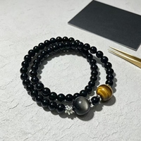 Bracelet en cristal œil de tigre jaune et obsidienne argentée LARISSA, attire la richesse, protège contre le mal, prévient les catastrophes, purifie et calme les émotions