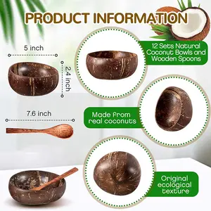 Hot selling coconut bowl custom logo nature wood shell bowl sustainable serving bowl set