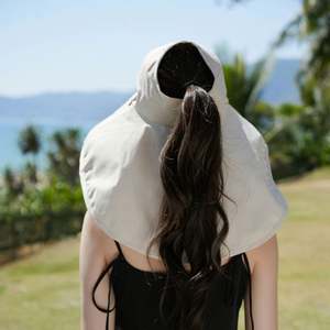 Sombrero de pescador de ala ancha para mujer, protección solar para el cuello, para verano, con orificio para cola de caballo y cordón, venta al por mayor - Product Image 6
