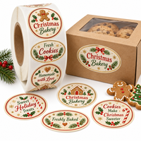 Étiquette personnalisée pour produits de boulangerie de Noël, autocollant imprimé, sceau adhésif pour boîte de biscuits, chocolats, bonbons, desserts, emballage de sacs et pochettes