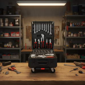 Boîte à outils noire à 4 niveaux avec roulettes 50,5x31x52cm, kit d'outils à main en acier au chrome-vanadium, rangement et transport - Product Image 2