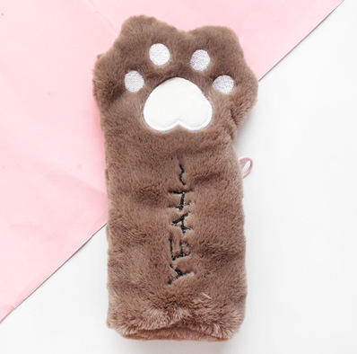 Sac stylo en peluche griffe de chat (brun)