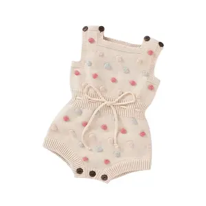 Wholesale Winter Newborn Baby Girl Cotton Crochet Knitted Clothes Bubble Sweater Rompers Jumpsuit 0-3 Months