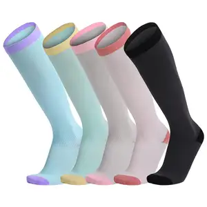 New design bright color cotton knit women knee high riding 20-30mmhg compression socks