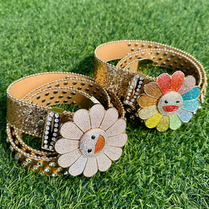 <span class=keywords><strong>Yogoo</strong></span> cinturón personalizado colorido Rhinestone giratorio girasol Metal cinturón hebilla pantalones personalizados sujetador para ropa de calle - Product Image 1