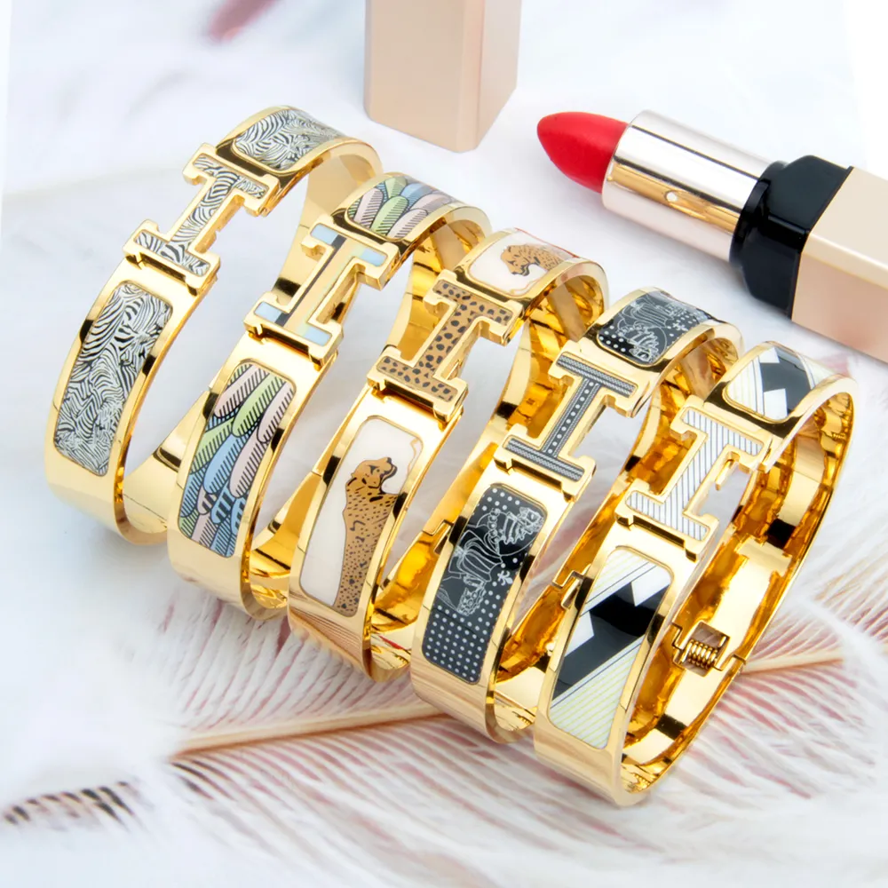 Fashion men's and women's jewelry gift accessories bohemian exquisite texture enamel 18K gold stainless steel bracelet