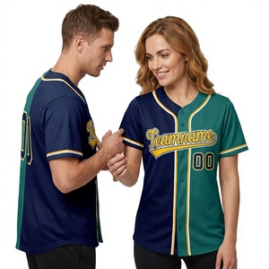 Maillot de baseball personnalisé avec nom d'équipe 00, bleu marine, vert, jaune, sublimé, anti-humidité, unisexe, adulte, manches courtes, boutons sur le devant, 100% coton - Product Image 1