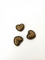Boutons-pression classiques en alliage de zinc en forme de cœur, lavables, motif quadrillé matelassé, finition laiton antique, bord perlé, pour manteau de luxe