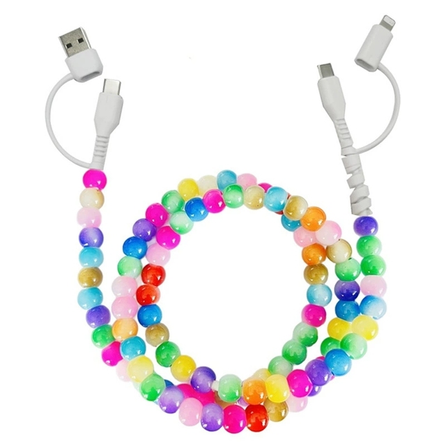 Cute Rainbow Beaded USB-C Charging Cable (Jelly Colorful Design) YuAn YA-229 Portable iPhone Accessory Gift for Teen Girls