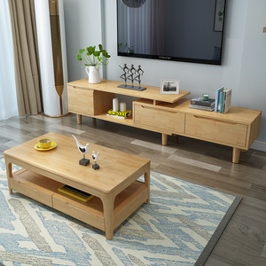Weihang Extendable Solid Wood Tv Cabinet And <b>Coffee</b> <b>Table</b> Combination Nordic Modern Minimalist Style For Small Apartments - Product Image 2