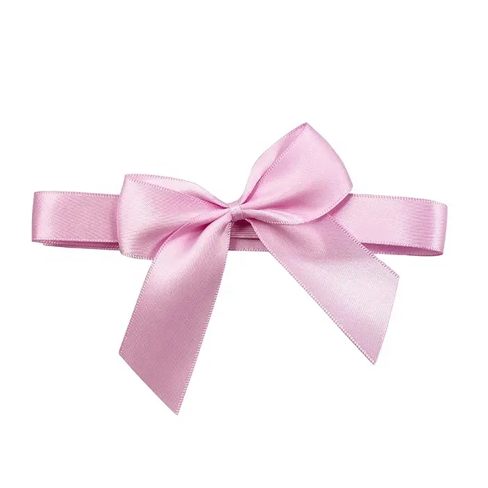Gift Box Decoration Satin Ribbon Bow Pink Color Pre-Tied Satin Ribbon Bows With Elastic Loop