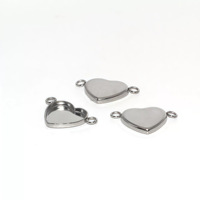 Plateaux de pendentifs pour colliers personnalisés, avec sertissage en forme de cœur de 10mm/11mm/12mm, dotés de 2 connecteurs annulaires, pour charms et cabochons, et plateaux pour bracelets