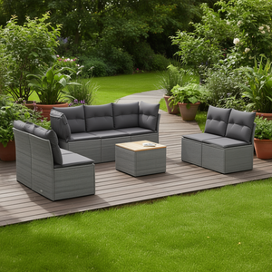 ชุดโซฟาหวายสำหรับสวน รุ่นซีเกิล สีเทา 6 ที่นั่ง เฟอร์นิเจอร์กลางแจ้งพร้อมผ้าคลุมถอดได้ ดีไซน์ร่วมสมัย - Product Image 2