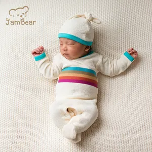 JamBear Baby Rompers and hat organic cotton Kids Pajama in Terry Cloth Baby button Sleeper Long Sleeve Organic Baby Clothes