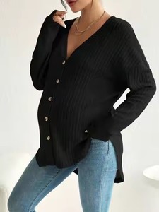 Nueva mujer <span class=keywords><strong>embarazada</strong></span> primavera otoño suéter botón cárdigan chaqueta manga larga cuello en V Casual Tops ropa de maternidad abrigo - Product Image 4