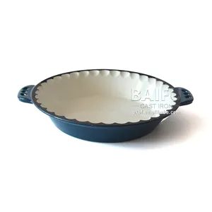 Factory Mini Small Medium Large 8" 9" 10" 10.25" Enameled Cast Iron Pie Pan with ruffled crimped edge Seasoned Pie Plate