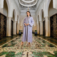 Robe longue élégante pour femme, style Abaya musulmane du Moyen-Orient, avec broderie de sequins, col montant, coupe ample, en polyester, idéale pour les soirées.