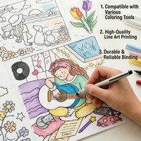 Carnet de coloriage anti-stress pour adolescents et adultes, motifs de vie quotidienne d'animaux mignons, 21x21cm, 48 pages, reliure thermique