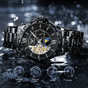 Montre pour homme en acier inoxydable, série Moon Phase, 41 mm, multifonction, entièrement automatique, mécanique, lumineuse, étanche - Product Image 4