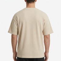 T-shirt pour homme à col rond, coupe décontractée, design personnalisé OEM, logo, tricot texturé, manches courtes, décontracté, épaules tombantes, surdimensionné