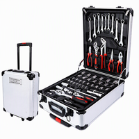 Carbon Steel 187Pcs Household Hardware Tools Combination Set, Auto & Machine Repair Socket Wrench Kit with Aluminum Trolley Case