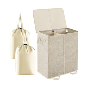 Đôi giặt có thể gập lại cản trở với nắp lớn ráp 2 ngăn quần áo bẩn giỏ với xử lý giặt giỏ - Product Image 1