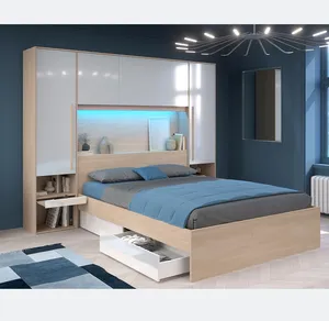 모듈러 현대 화이트 침실 퀸 수납 침대 가구 세트 옷장과 서랍이있는 디자인