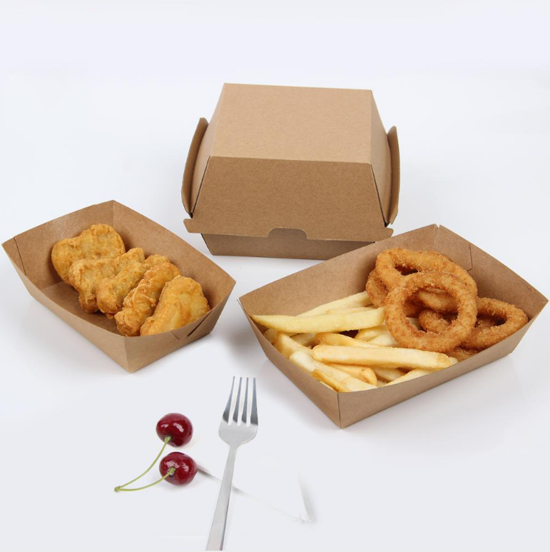 Custom Disposable Kraft Paper Hamburger Packaging Fast Food Takeout to Go Chicken Nuggets Box Boxes for Food Packing EmbossingPopular