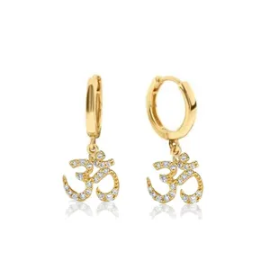 gold silver plated micro pave cz ohm OM india symbol yoga earring