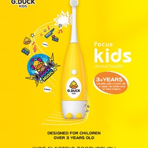 แปรงสีฟันโซนิคสำหรับเด็กเป็ดน้อยสีเหลืองแบตเตอรี่เอเอ็นเอการออกแบบการ์ตูน LED ขนแปรงนุ่ม IPX7 ซิลิโคนกันน้ำ 2 โหมด - Product Image 4