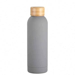 Minimalist Stainless Steel Vacuum Tumbler With Wooden Lid Gray Travel Bottle <b>Double</b> <b>Wall</b> Insulated 24 Hour Thermal Performance - Product Image 1