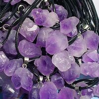 Collier en cristal d'améthyste naturelle, pendentif en pierre brute, quartz violet, collier à cordon noir pour femmes et hommes, bijoux en gros