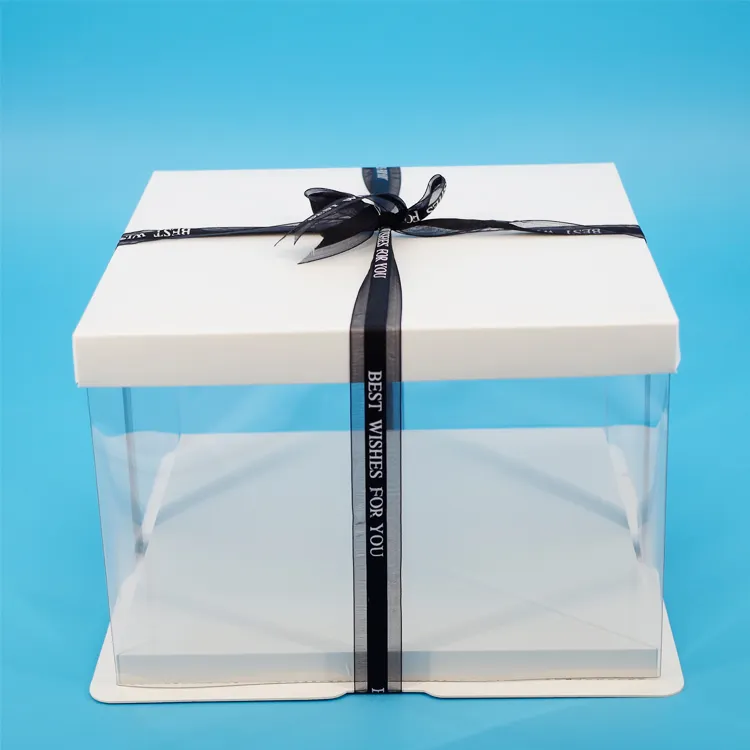 Caixa pesada de plástico transparente, caixa quadrada de 10 polegadas para presente de casamento, festa de ano novo, bolo