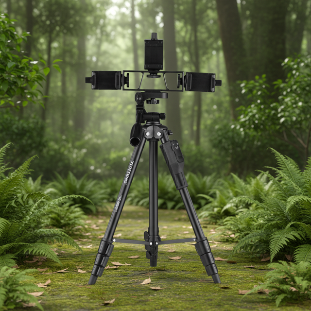 Yunteng VCT-6808 Compact Tripod with Multi-Phone Bracket PTZ Mount Ball Head Remote Control
