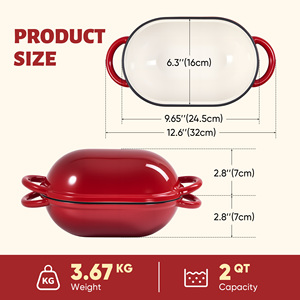 Olla de hierro fundido esmaltado de 2QT con tapa, tipo horno holandés ovalado, con asas, apta para horno, apta para lavavajillas, compatible con inducción y gas, para masa madre - Product Image 6