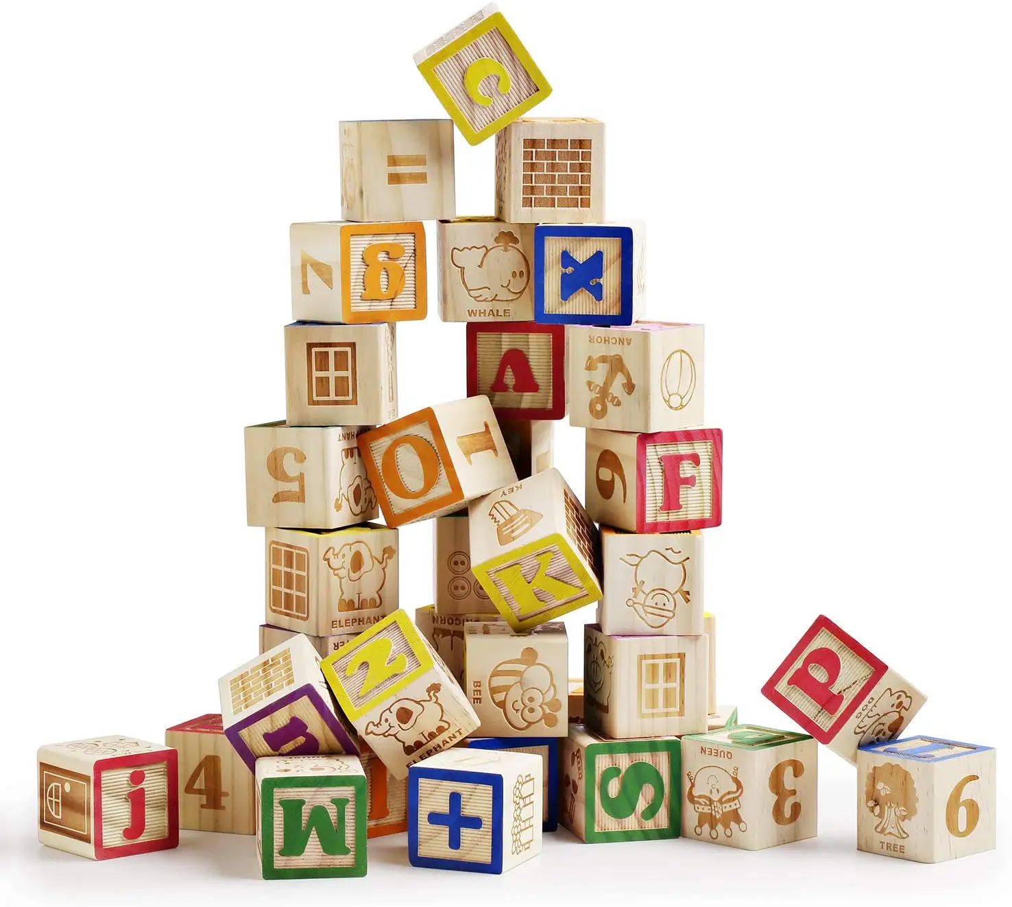 Wooden Blocks for Toddlers - 30 Wood Alphabet Blocks - Montessori Stacking Letter Preschool Learning Toys